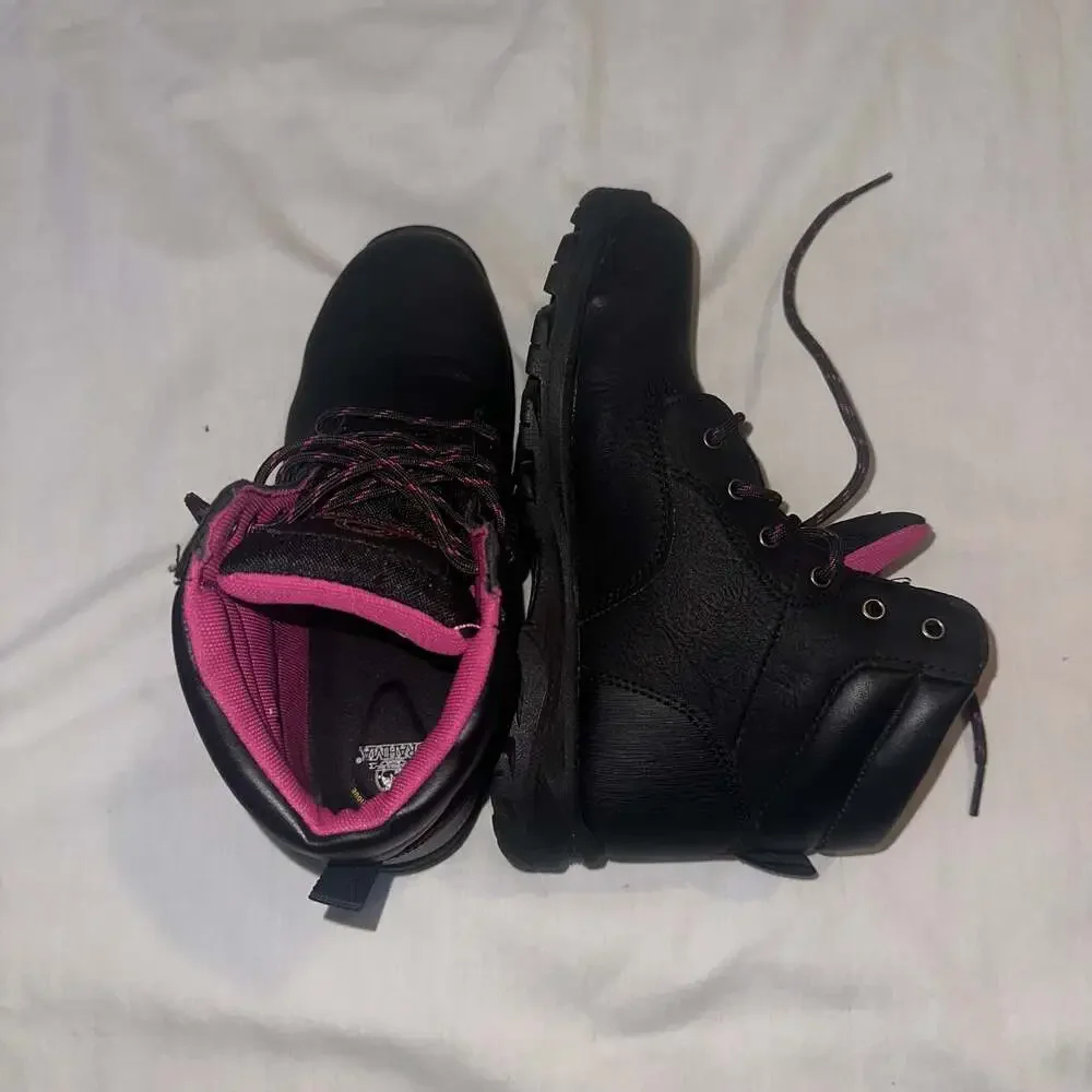 Brahma Bevel Women's Steel Toe Black Pink Leather Utility Work Boots - Picture 8 of 12